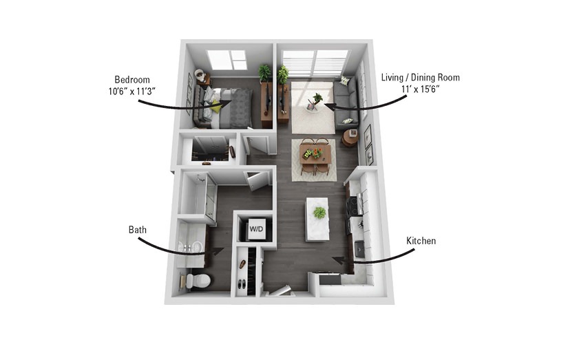 The State - 1 bedroom floorplan layout with 1 bathroom and 690 square feet