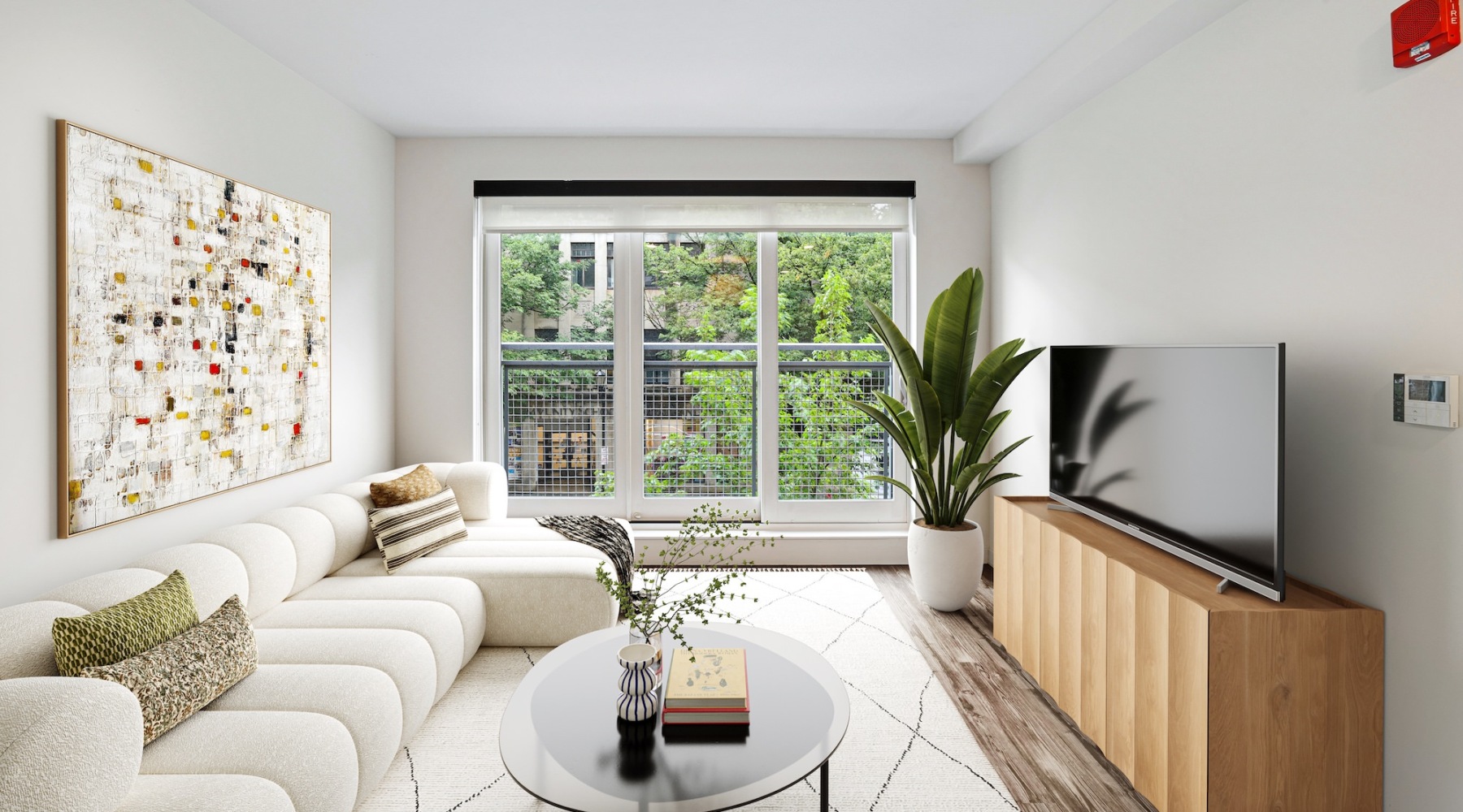 Open space living area with natural lighting